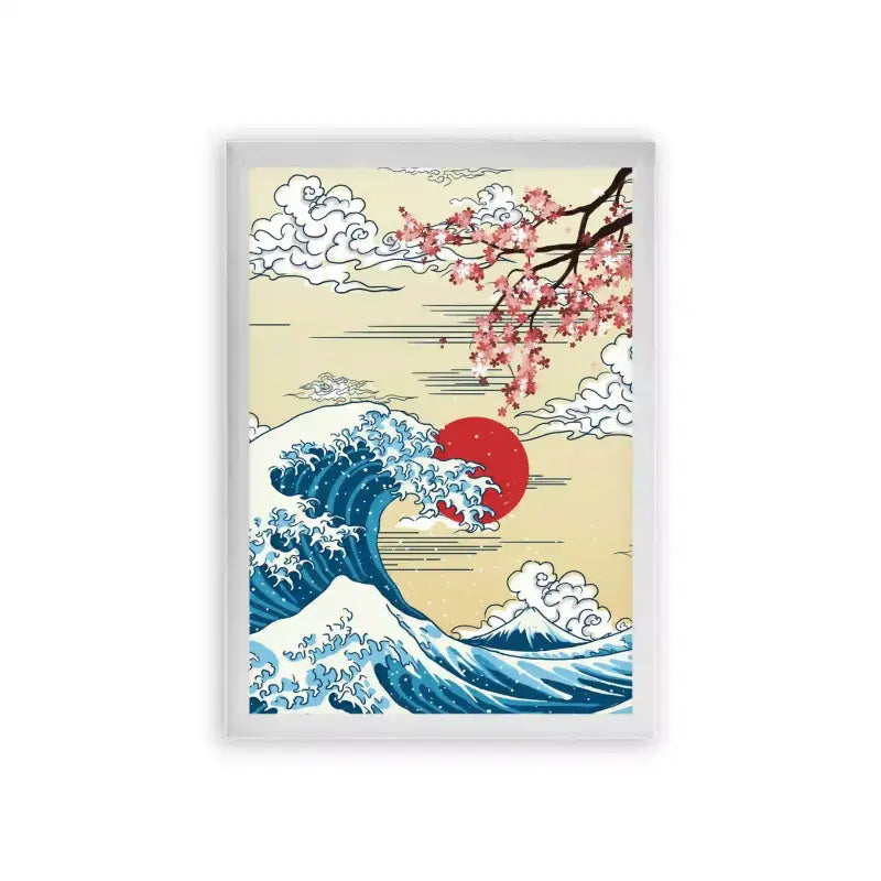 Japanese Culture 'Sakura Storm at Sea' Framed Poster White Premium Wood