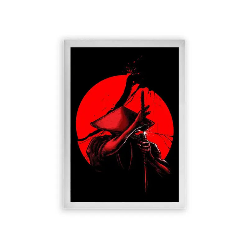 Japanese Culture 'The Red Moon Ronin' Framed Poster White Premium Wood