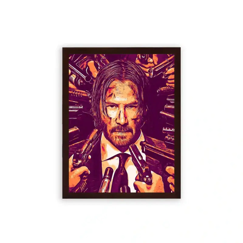 John Wick 'Retribution' Framed Poster Brown Premium Wood