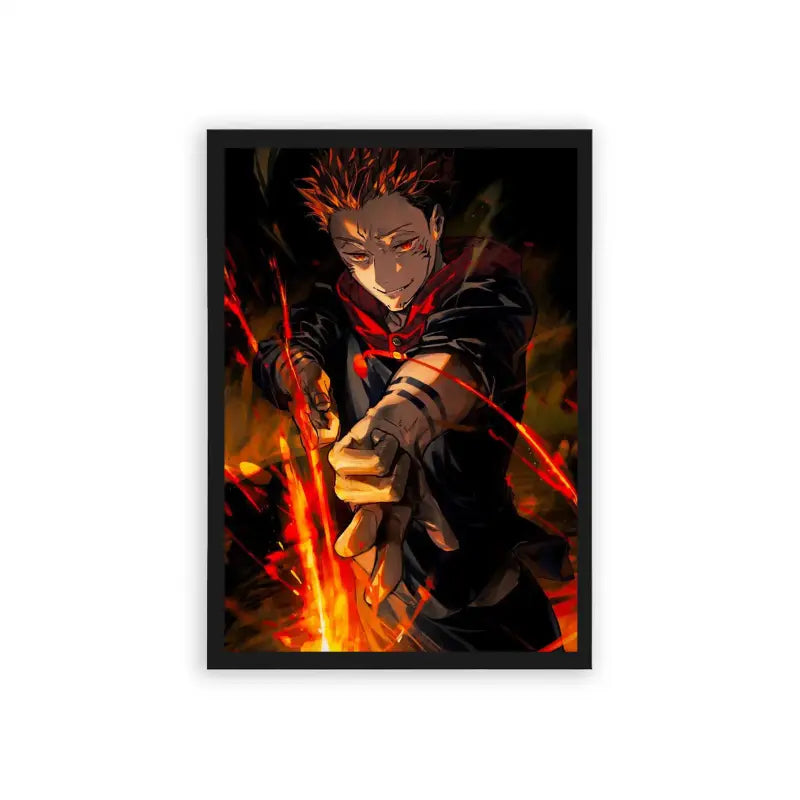 Jujutsu Kaisen 'Itador's Fiery Fury' Framed Poster Black Hard Fiber