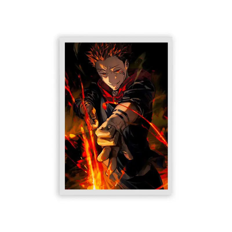 Jujutsu Kaisen 'Itador's Fiery Fury' Framed Poster White Hard Fiber