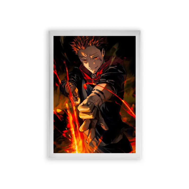 Jujutsu Kaisen 'Itador's Fiery Fury' Framed Poster White Premium Wood