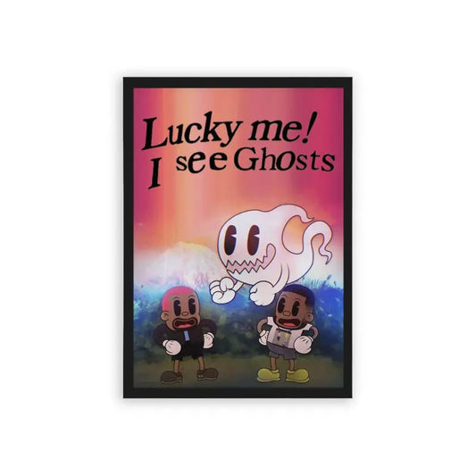 Kanye West 'Lucky Me I See Ghosts' Framed Poster Black Hard Fiber