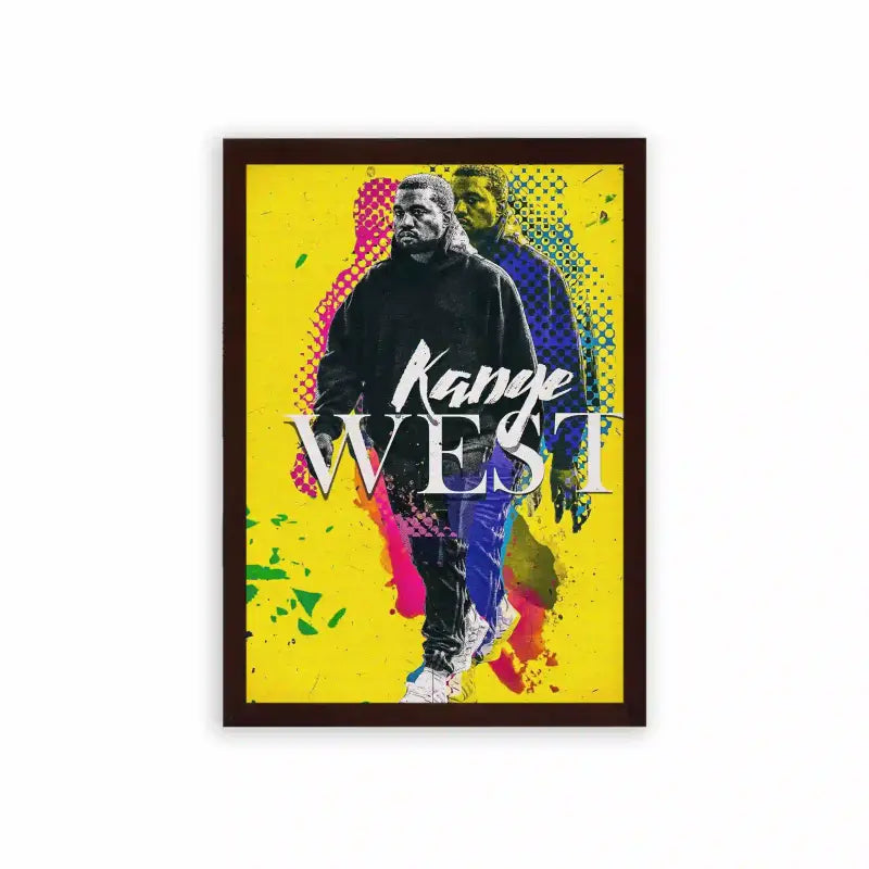 Kanye West 'Halftone' Framed Poster Brown Premium Wood