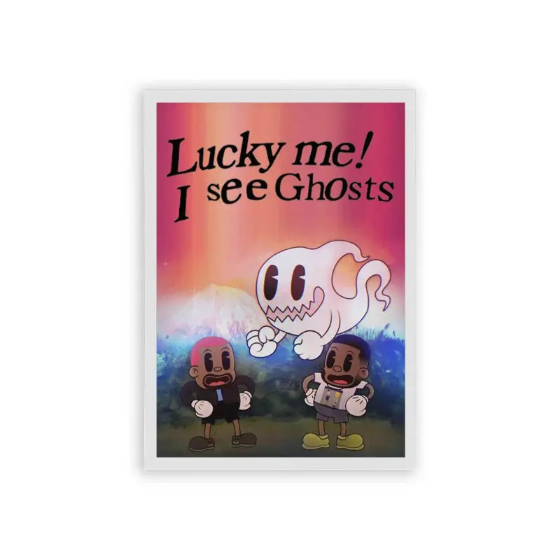 Kanye West 'Lucky Me I See Ghosts' Framed Poster White Hard Fiber