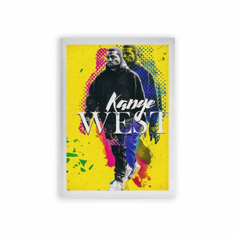 Kanye West 'Halftone' Framed Poster White Premium Wood