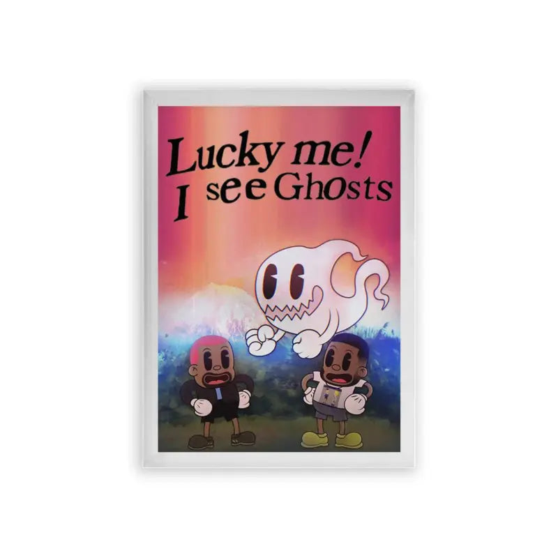 Kanye West 'Lucky Me I See Ghosts' Framed Poster White Premium Wood