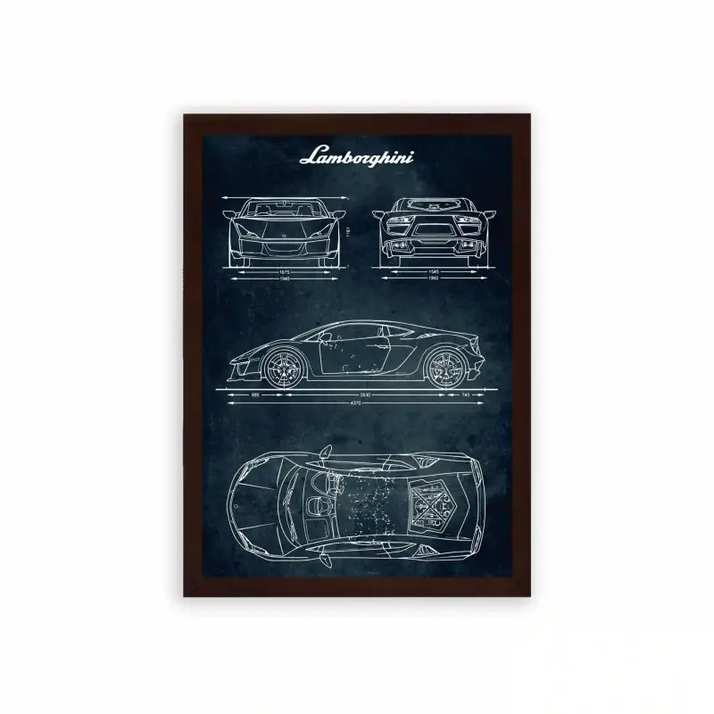 Lamborghini Aventador 'Blueprint of a Legend' Framed Poster Brown Premium Wood