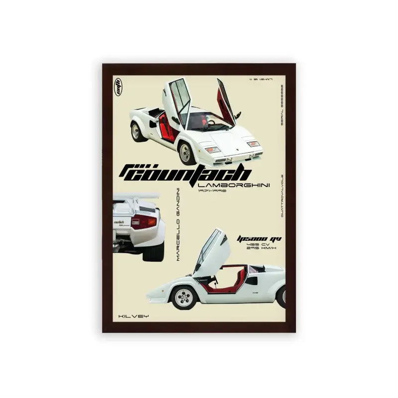 Lamborghini Countach 'Legacy' Framed Poster Brown Premium Wood