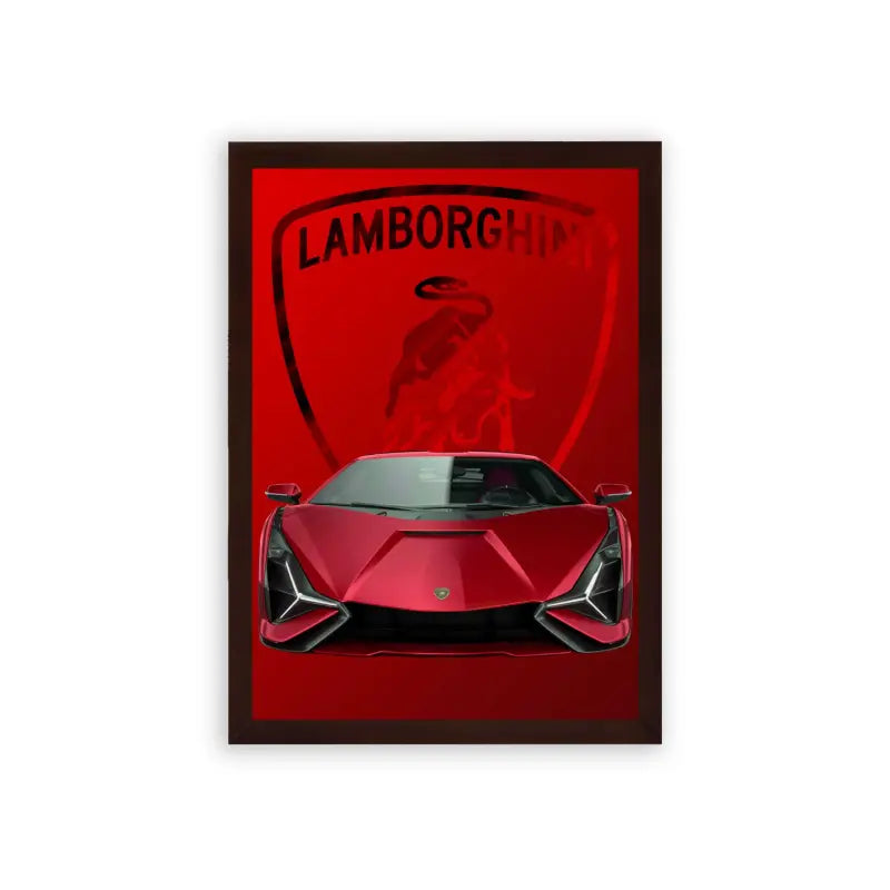 Lamborghini Sian 'Red Rush' Framed Poster Brown Premium Wood