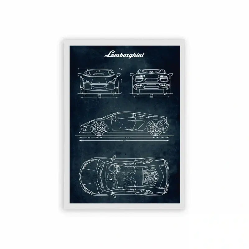 Lamborghini Aventador 'Blueprint of a Legend' Framed Poster White Hard Fiber