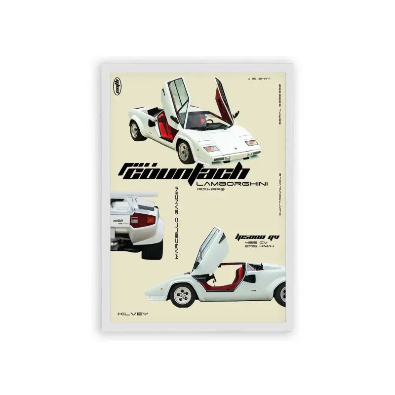 Lamborghini Countach 'Legacy' Framed Poster White Hard Fiber