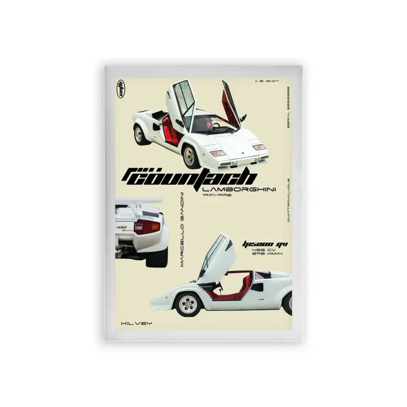 Lamborghini Countach 'Legacy' Framed Poster White Premium Wood