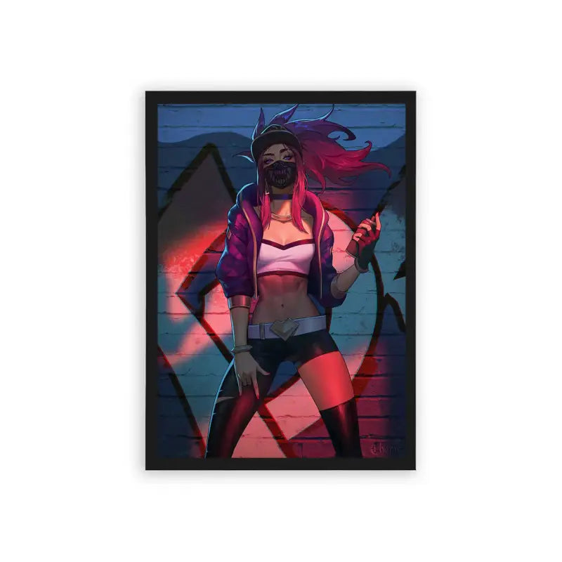 League of Legends Akali 'Neon Rebel' Framed Poster Black Hard Fiber