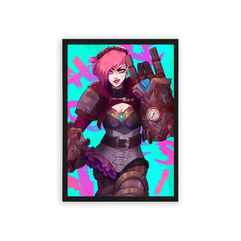 League of Legends Vi 'Techno Rebel' Framed Poster Black Hard Fiber