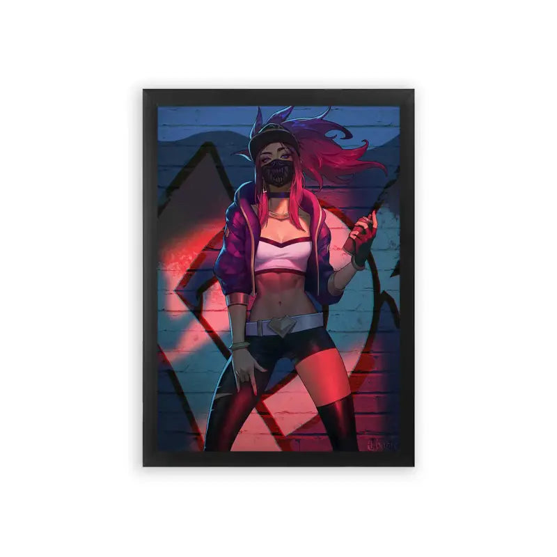 League of Legends Akali 'Neon Rebel' Framed Poster Black Premium Wood