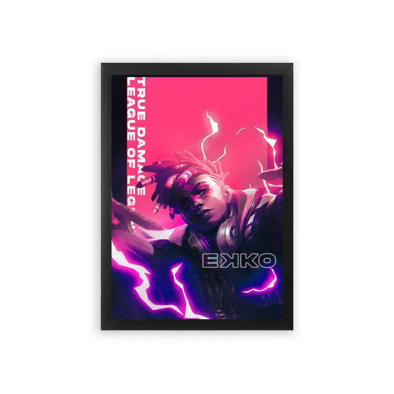 League of Legends Ekko 'True Damage' Framed Poster Black Premium Wood