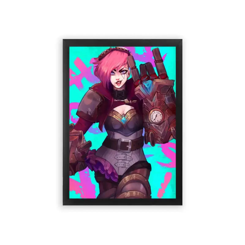 League of Legends Vi 'Techno Rebel' Framed Poster Black Premium Wood