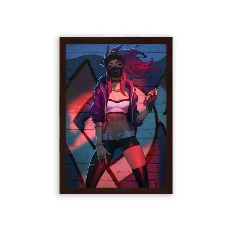 League of Legends Akali 'Neon Rebel' Framed Poster Brown Premium Wood