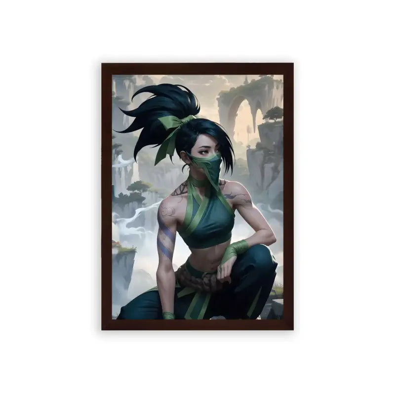 League of Legends Akali 'Veiled in the Wild' Framed Poster Brown Premium Wood