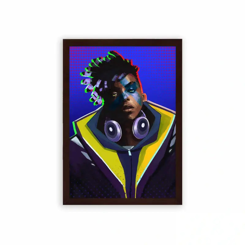 League of Legends Ekko 'Digital Soul' Framed Poster Brown Premium Wood