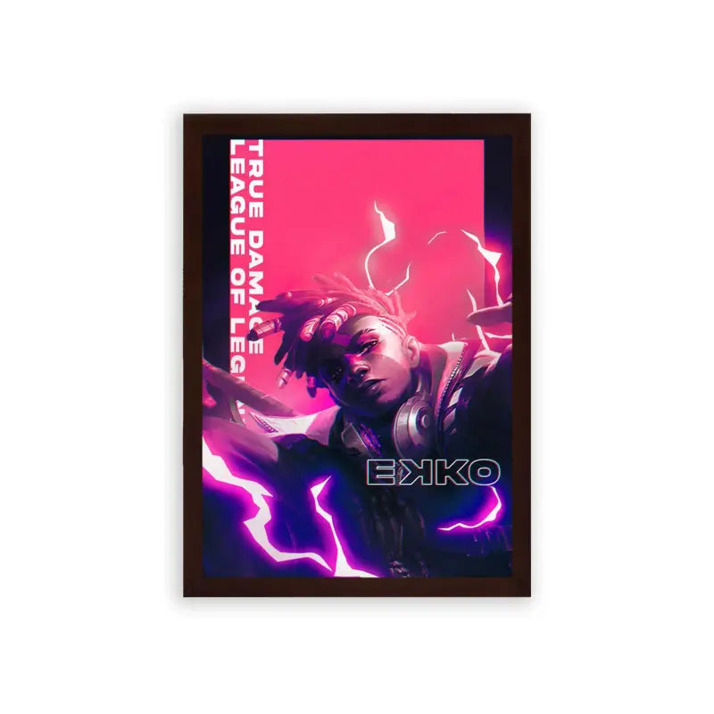 League of Legends Ekko 'True Damage' Framed Poster Brown Premium Wood