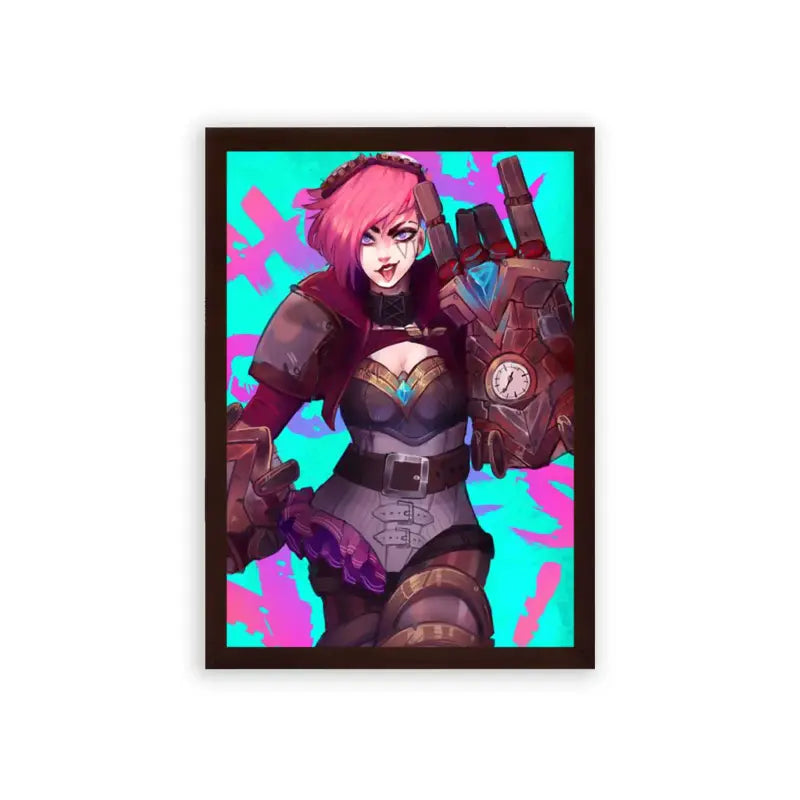 League of Legends Vi 'Techno Rebel' Framed Poster Brown Premium Wood