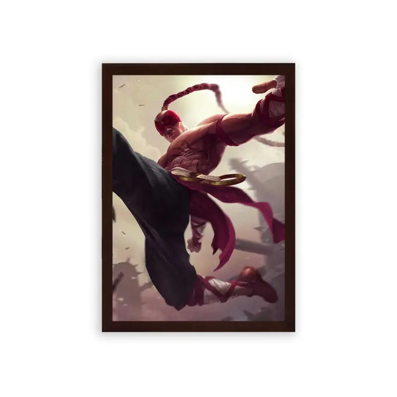 League of Legends Lee Sin 'Airborne Assault' Framed Poster Brown Premium Wood