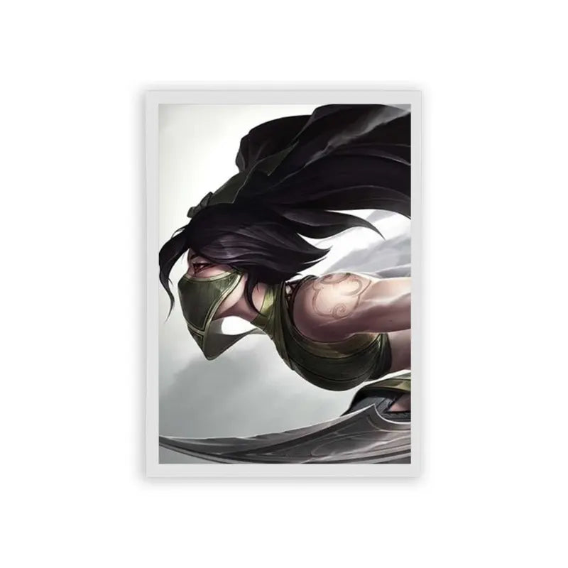 League of Legends Akali 'Windborne Watcher' Framed Poster White Hard Fiber