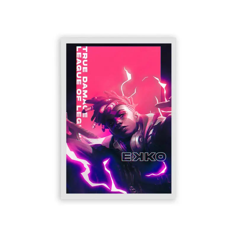 League of Legends Ekko 'True Damage' Framed Poster White Hard Fiber