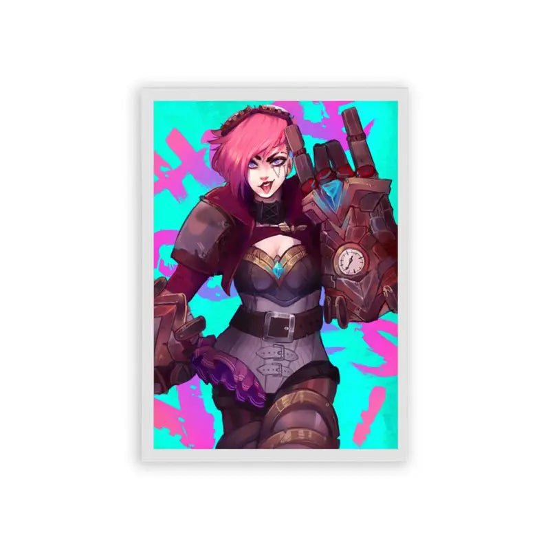 League of Legends Vi 'Techno Rebel' Framed Poster White Hard Fiber