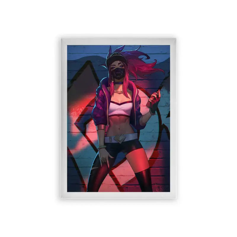 League of Legends Akali 'Neon Rebel' Framed Poster White Premium Wood
