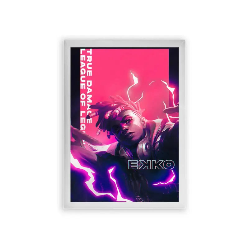 League of Legends Ekko 'True Damage' Framed Poster White Premium Wood