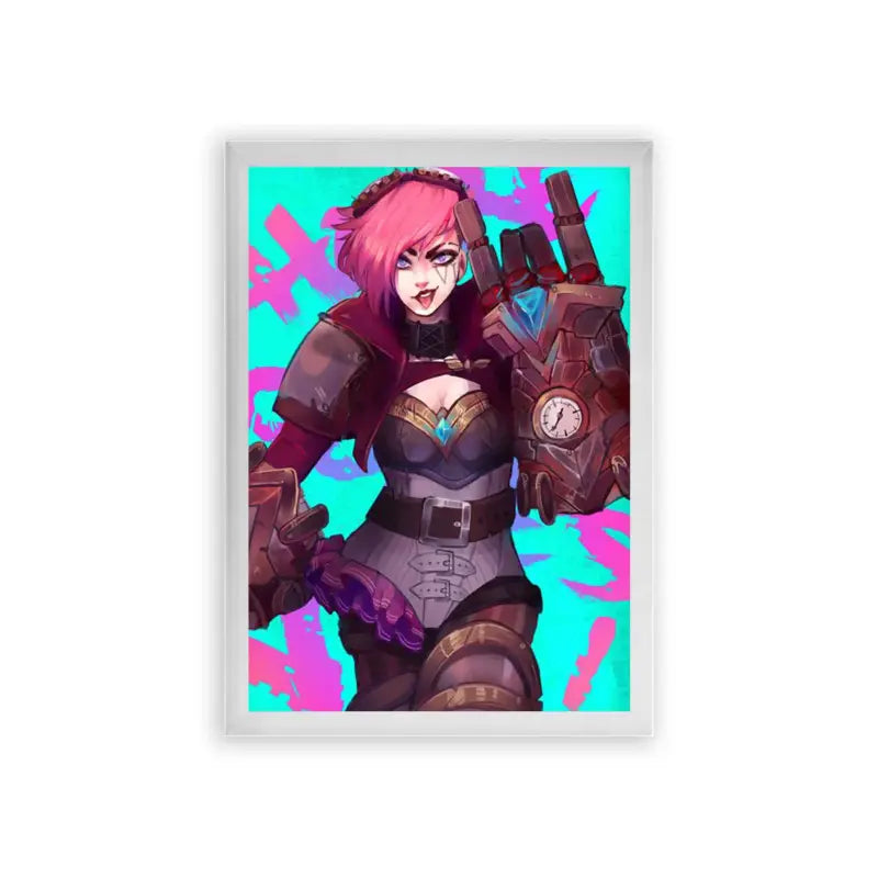 League of Legends Vi 'Techno Rebel' Framed Poster White Premium Wood