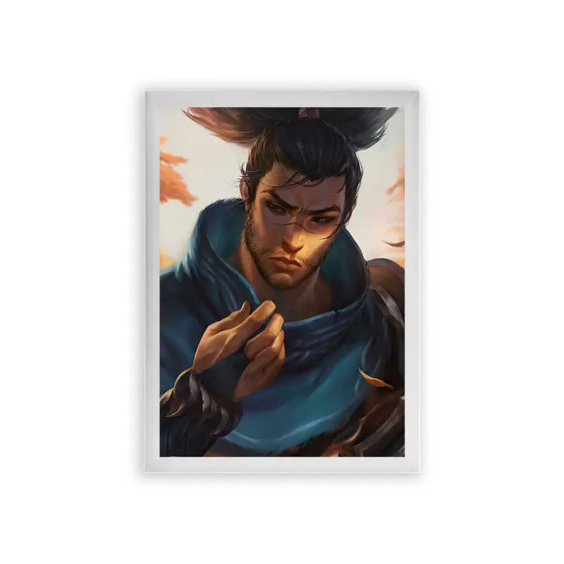 League of Legends Yasuo 'Will to Conquer' Framed Poster White Premium Wood