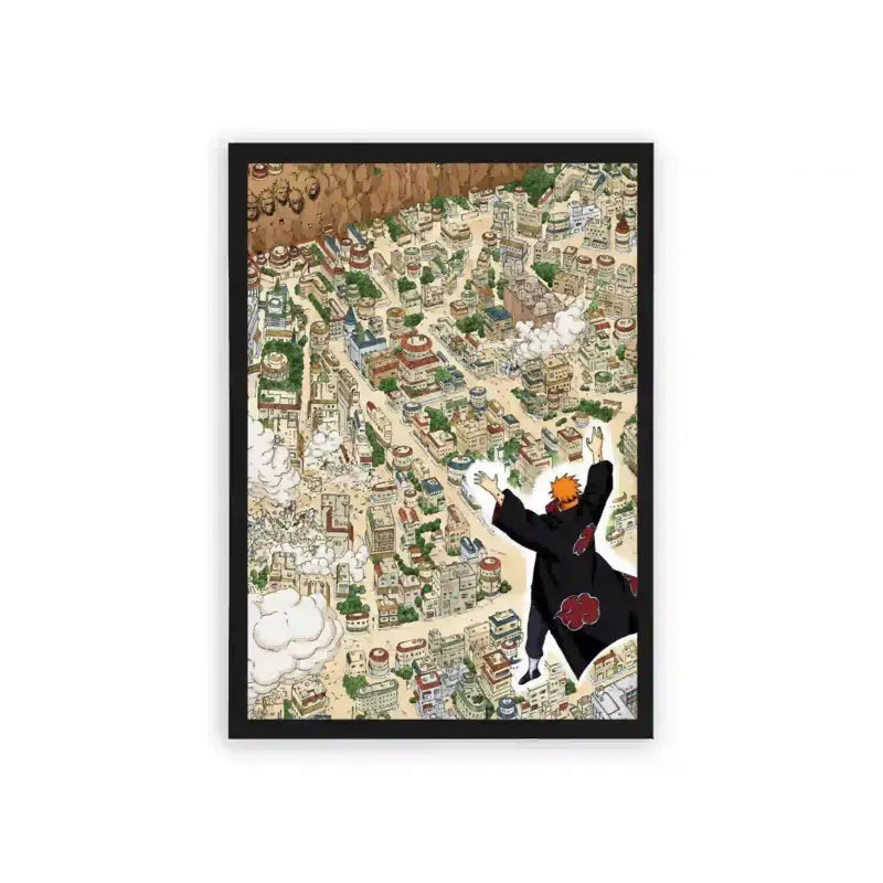 Naruto 'Konoha, a Bird's Eye View' Framed Poster Black Hard Fiber