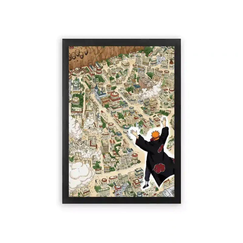 Naruto 'Konoha, a Bird's Eye View' Framed Poster Black Premium Wood