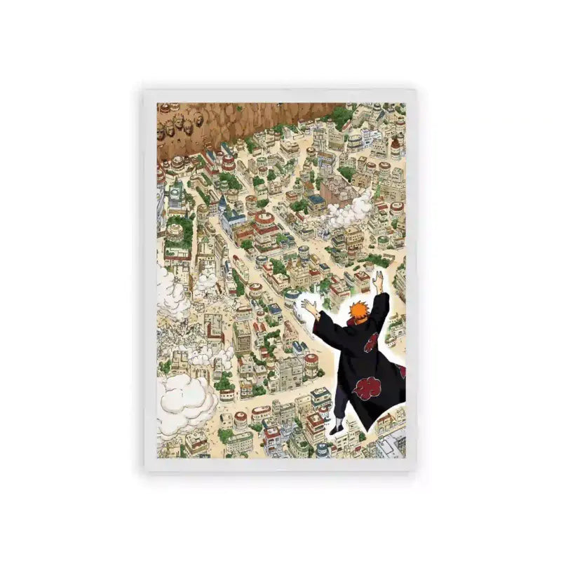 Naruto 'Konoha, a Bird's Eye View' Framed Poster White Hard Fiber