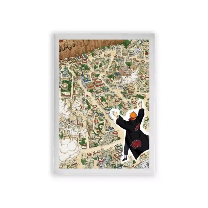 Naruto 'Konoha, a Bird's Eye View' Framed Poster White Premium Wood