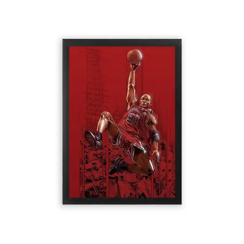 Michael Jordan 'Basketball Heroics' Framed Poster Black Premium Wood