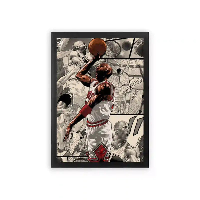 Michael Jordan 'Bulls in Motion' Framed Poster Black Premium Wood