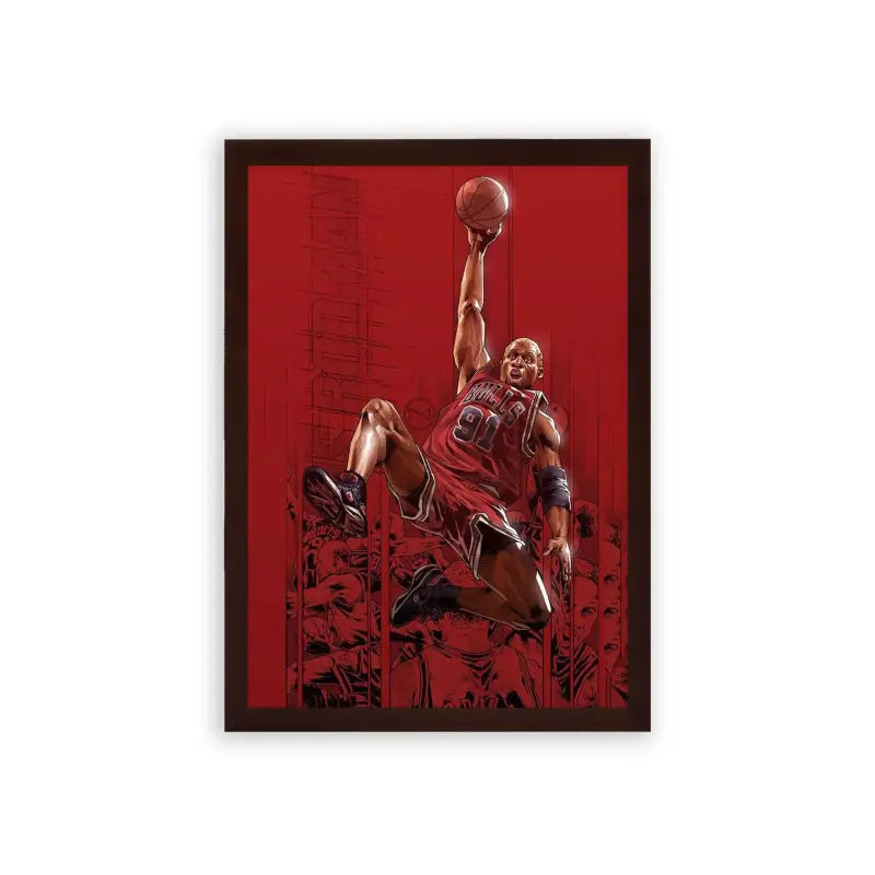 Michael Jordan 'Basketball Heroics' Framed Poster Brown Premium Wood