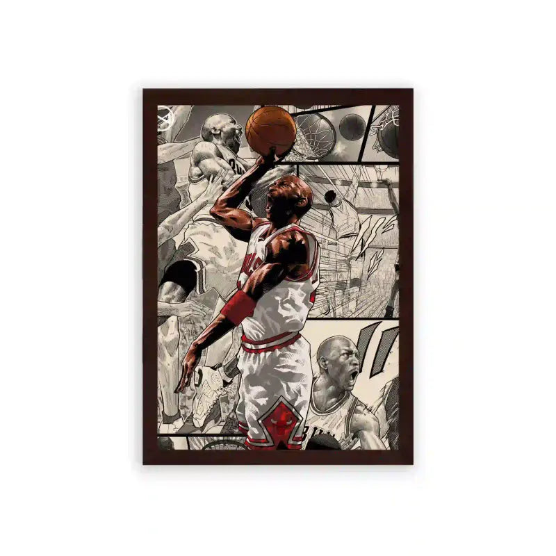 Michael Jordan 'Bulls in Motion' Framed Poster Brown Premium Wood