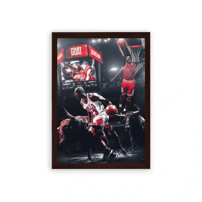 Michael Jordan 'Flight of the Champion' Framed Poster Brown Premium Wood