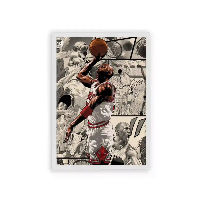 Michael Jordan 'Bulls in Motion' Framed Poster White Hard Fiber