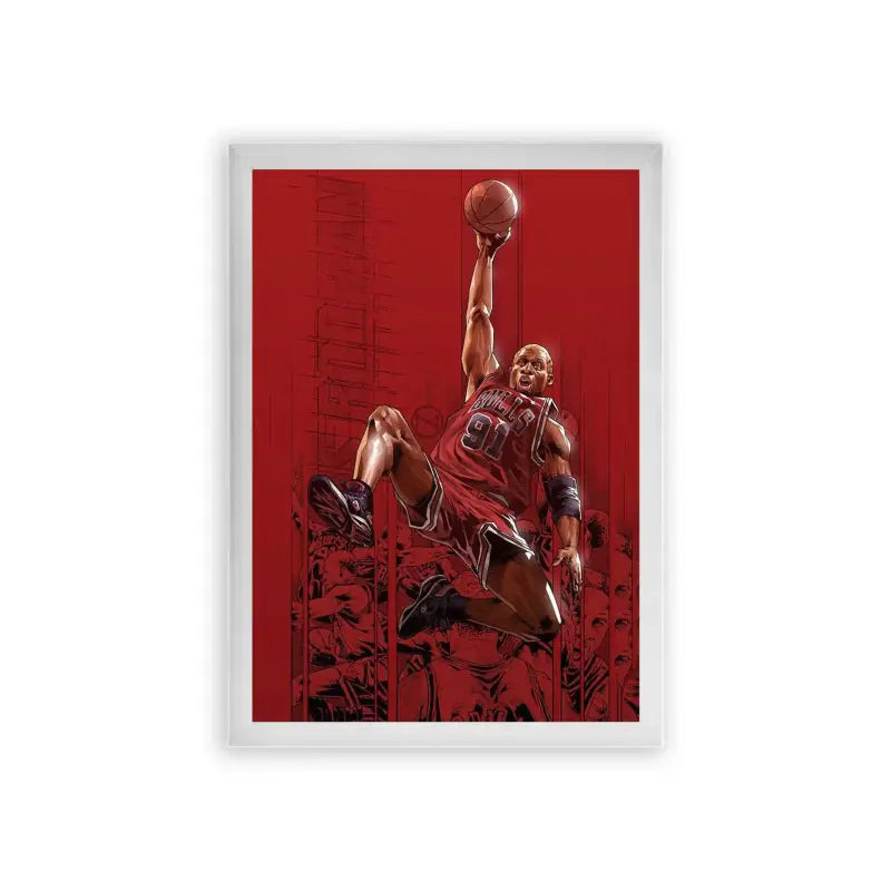 Michael Jordan 'Basketball Heroics' Framed Poster White Premium Wood