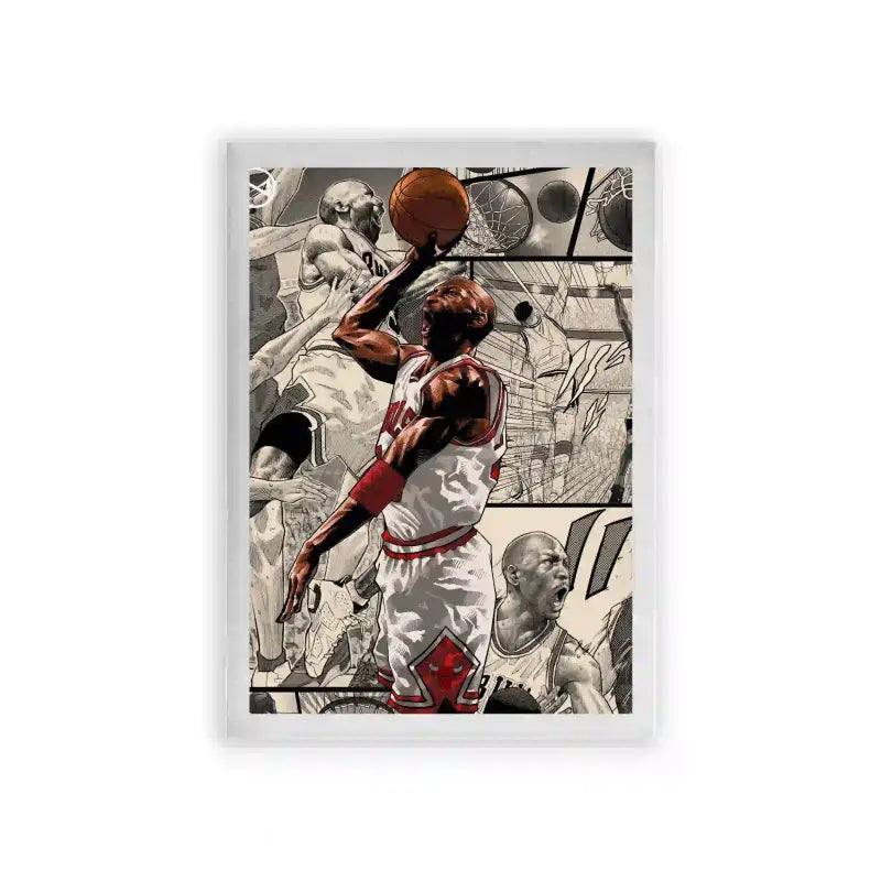 Michael Jordan 'Bulls in Motion' Framed Poster White Premium Wood