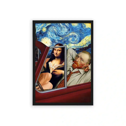 Mona Lisa 'Featuring Van Gogh' Framed Poster Black Hard Fiber