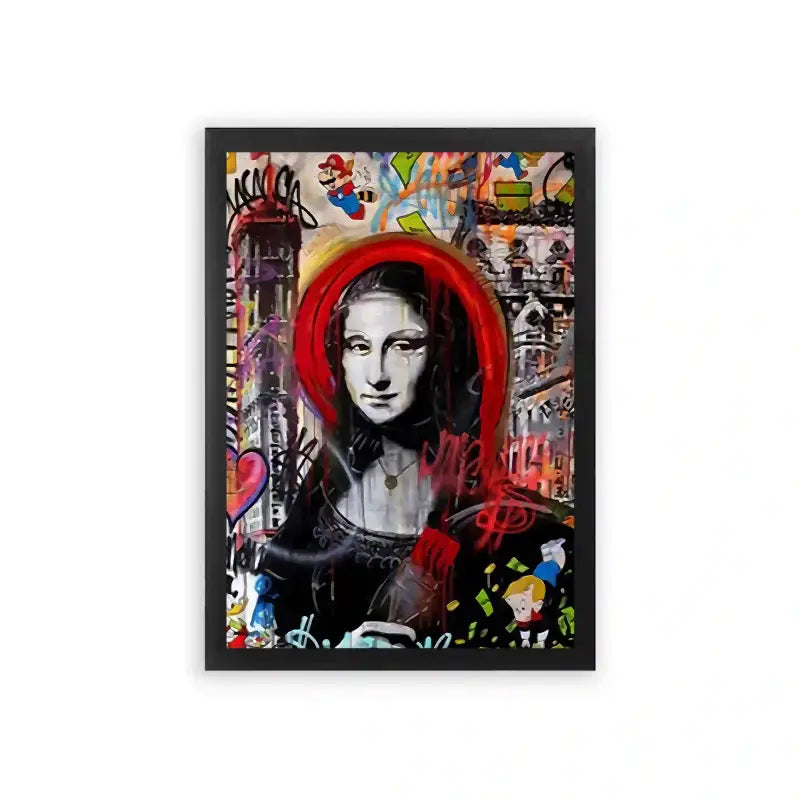 Mona Lisa 'Contemporary Chaos' Framed Poster Black Premium Wood