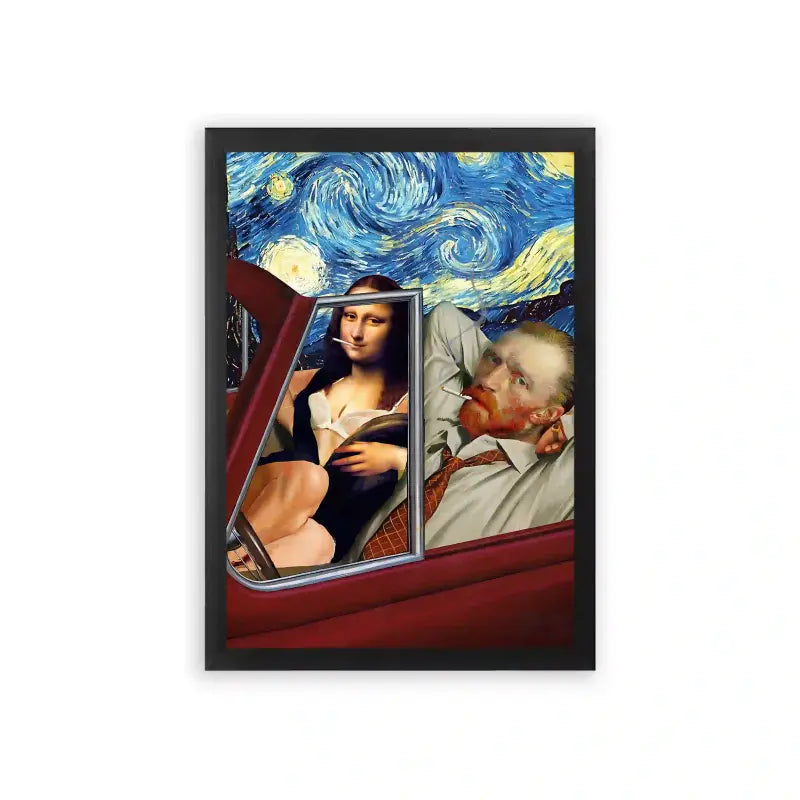 Mona Lisa 'Featuring Van Gogh' Framed Poster Black Premium Wood